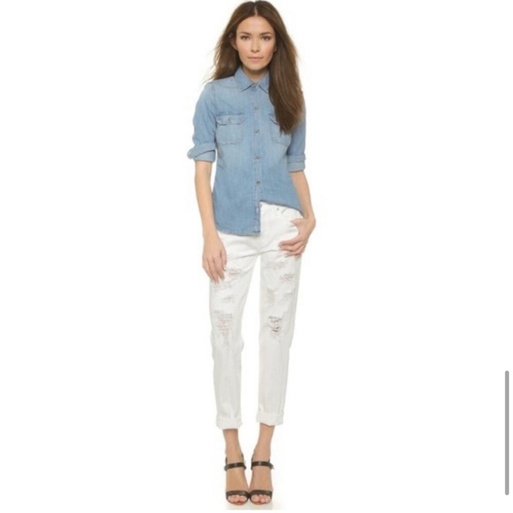 Mother The Loosey Party Crashers White Distressed Denim Jeans Size 30